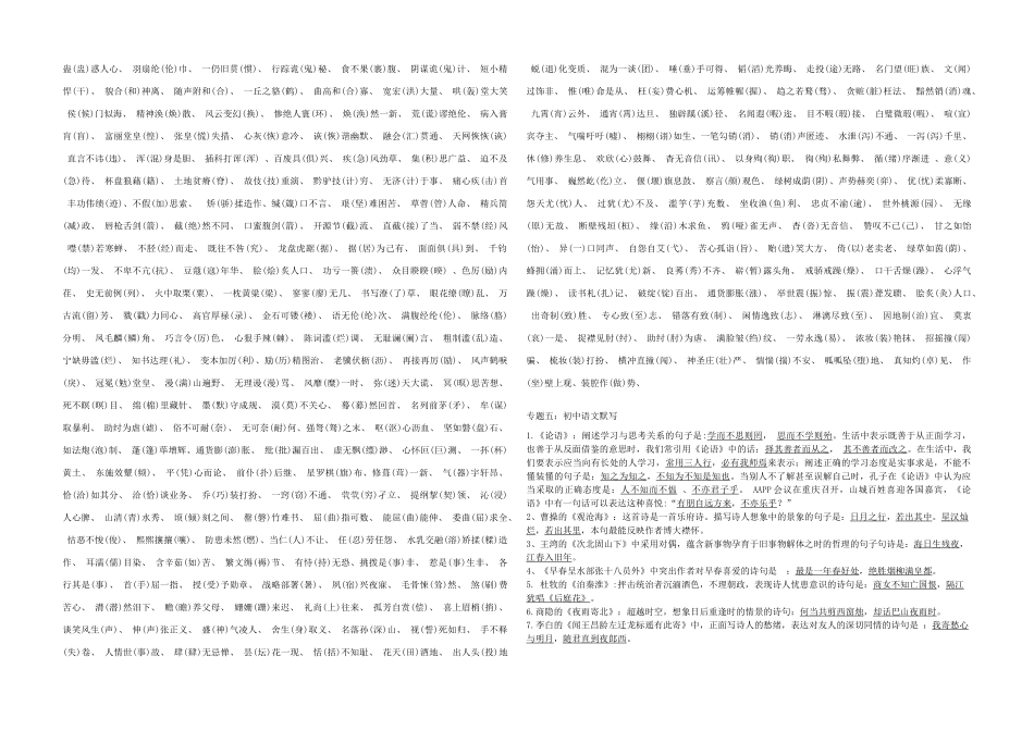 中考语文 基础知识的归纳总结专题训练(答案不全)试卷_第2页