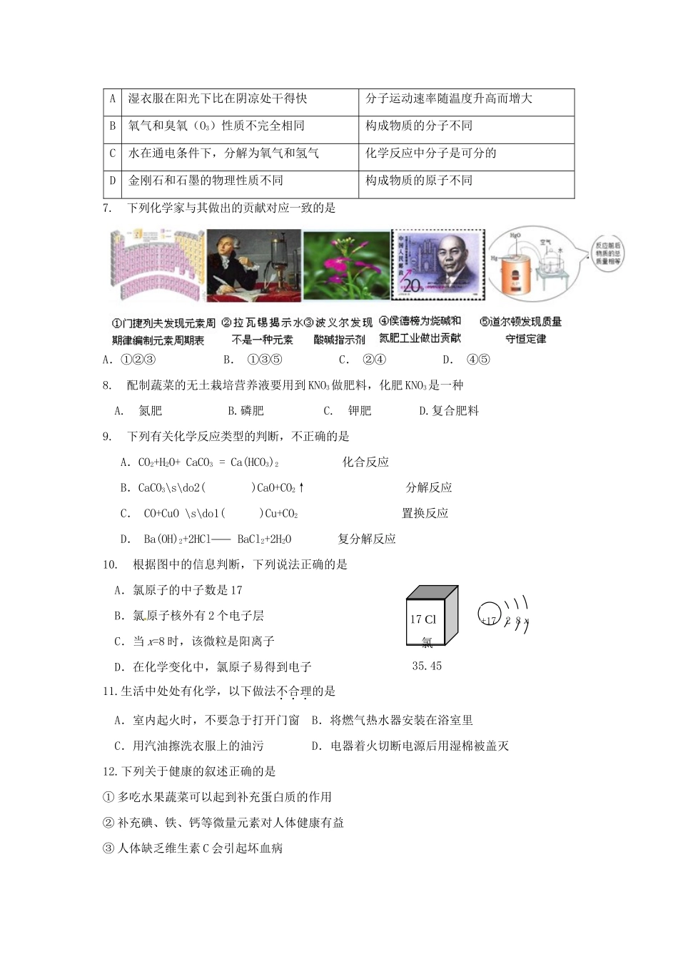 九年级化学下学期第六次月考试卷 新人教版试卷_第2页