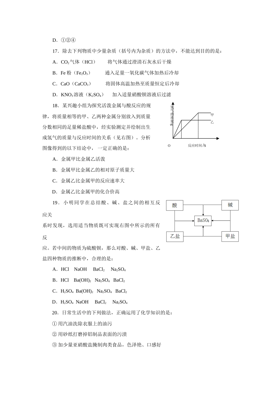 九年级化学招生考试试卷_第3页