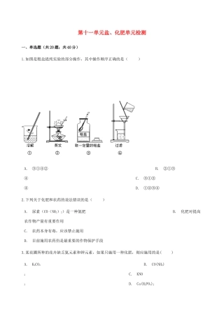 九年级化学下册 第十一单元 盐 化肥单元检测 (新版)新人教版试卷