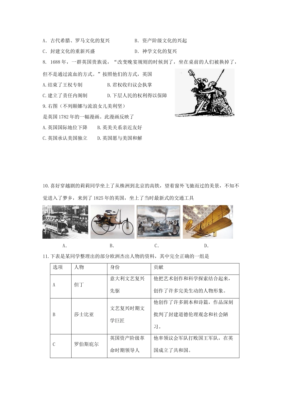 九年级历史10月阶段性考试试卷 沪教版试卷_第2页