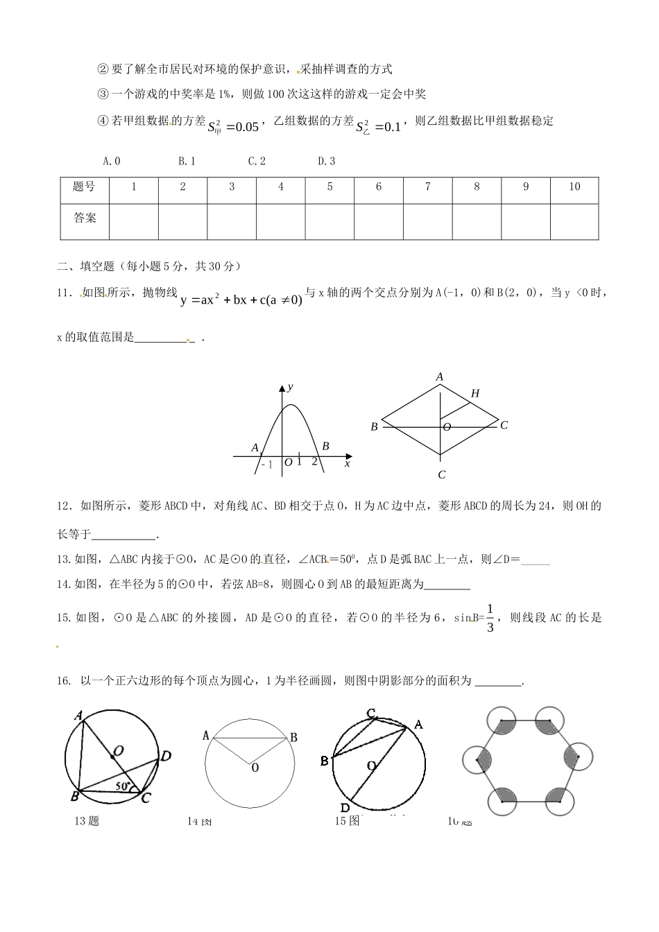 九年级数学周周清2试卷_第2页