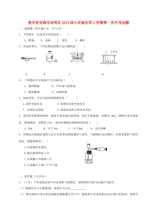 九年级化学上学期第一次月考试卷 新人教版 贵州省安顺市西秀区九年级化学上学期第一次月考试卷 新人教版
