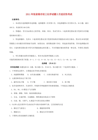 九年级化学5月适应性考试卷 苏教版试卷