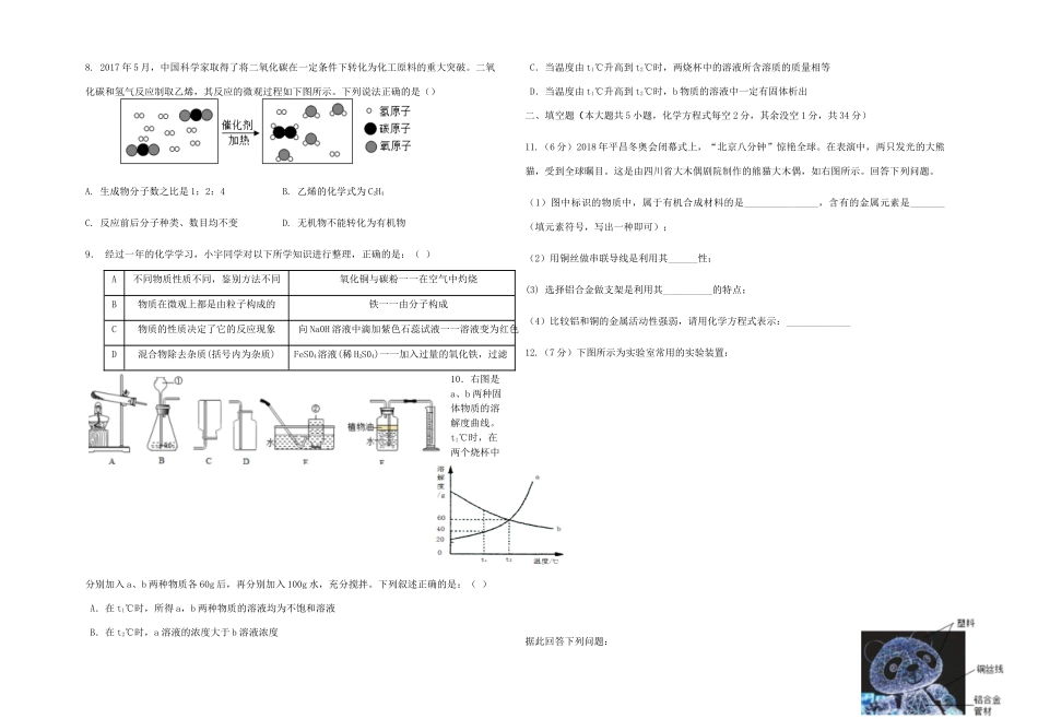 九年级化学下学期第三次模拟考试试卷_第2页