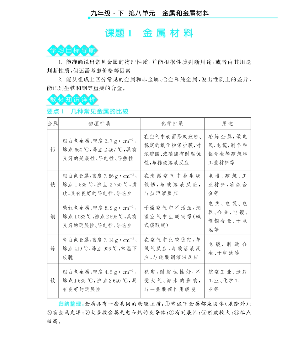 九年级化学下册 第八单元 课题1金属材料深度解析(pdf) (新版)新人教版试卷_第2页