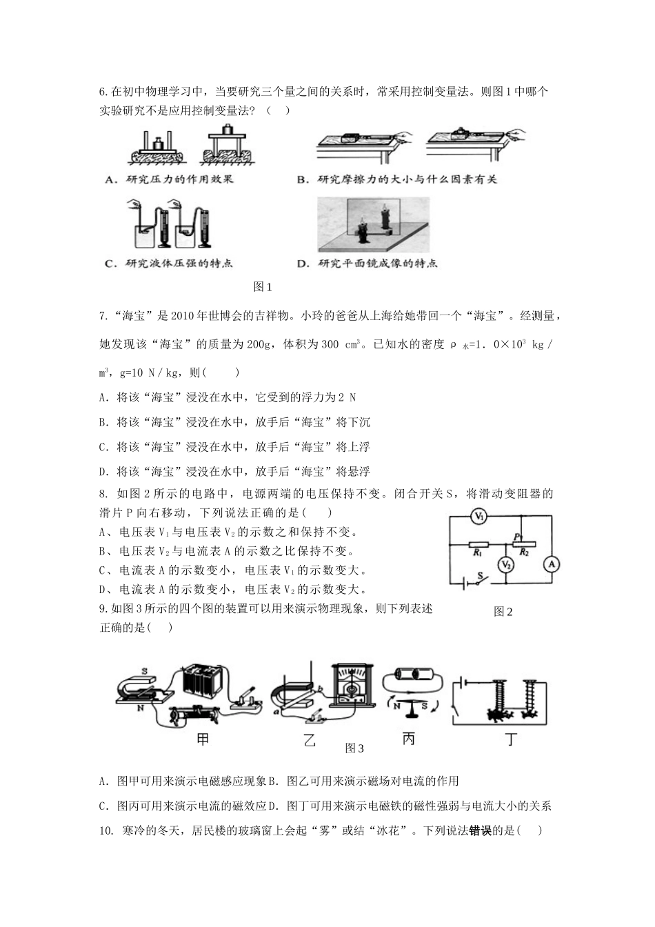 中考物理第三次模拟考试卷_第2页