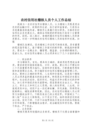农村信用社稽核人员个人工作总结 