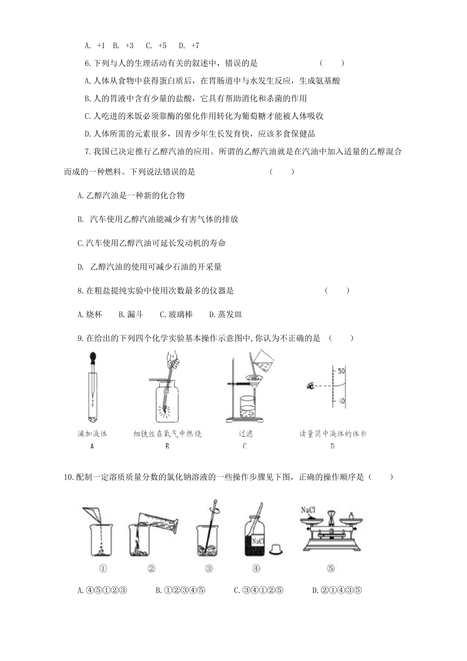 九年级化学中考模拟考试卷 新课标试卷_第2页