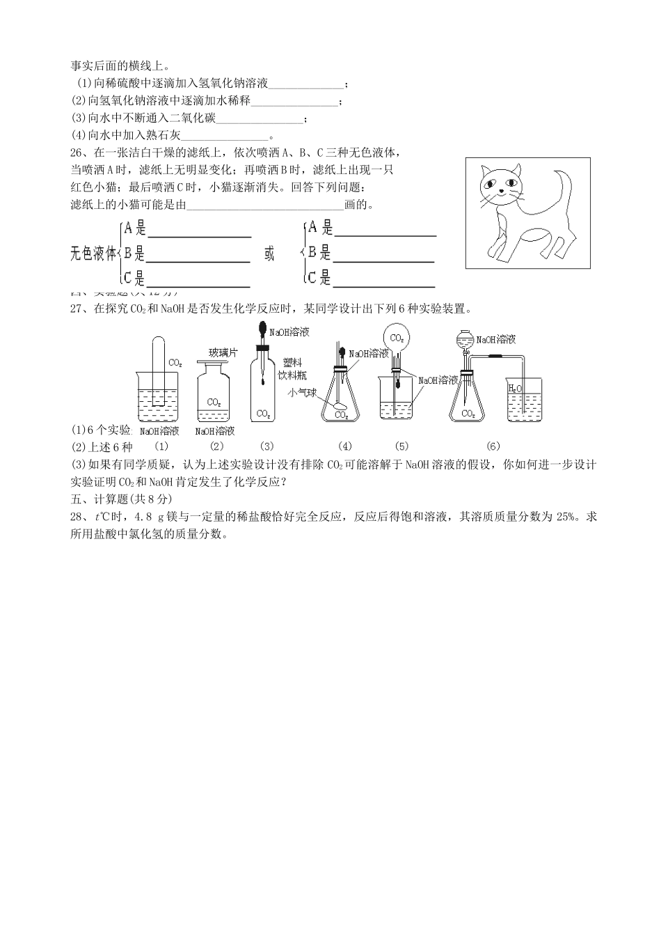 九年级化学第九单元测试卷试卷_第3页