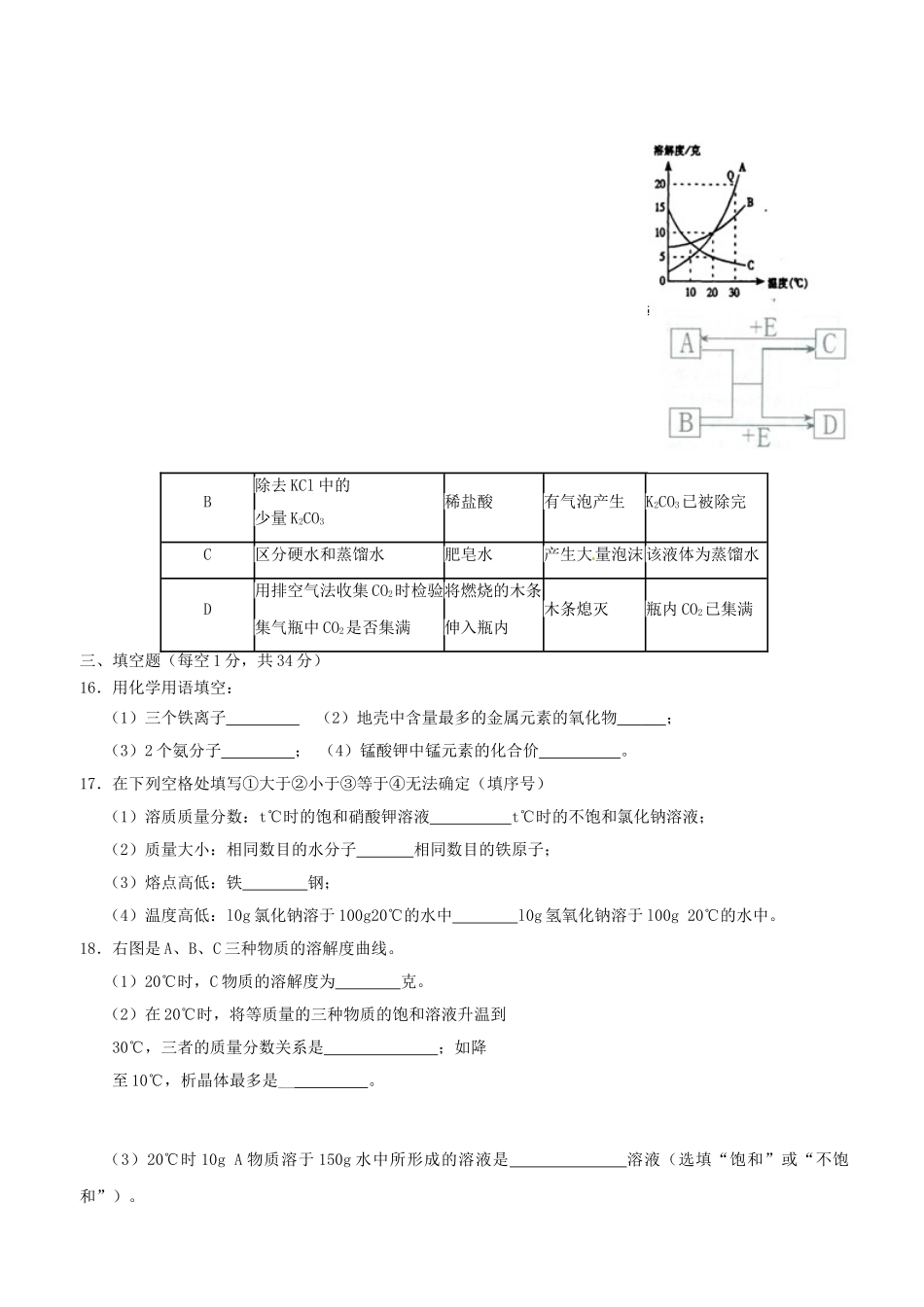 九年级化学二模试卷 人教新课标版试卷_第3页