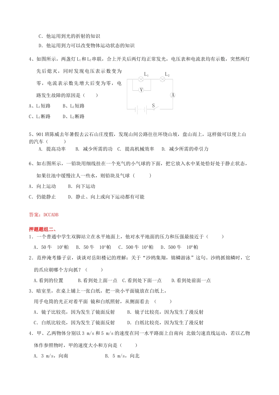 中考物理真题试卷题型的分类预测试卷_第3页