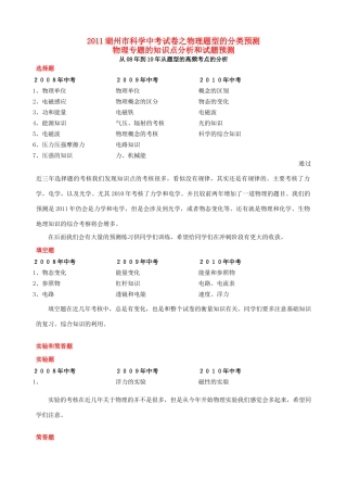 中考物理真题试卷题型的分类预测试卷