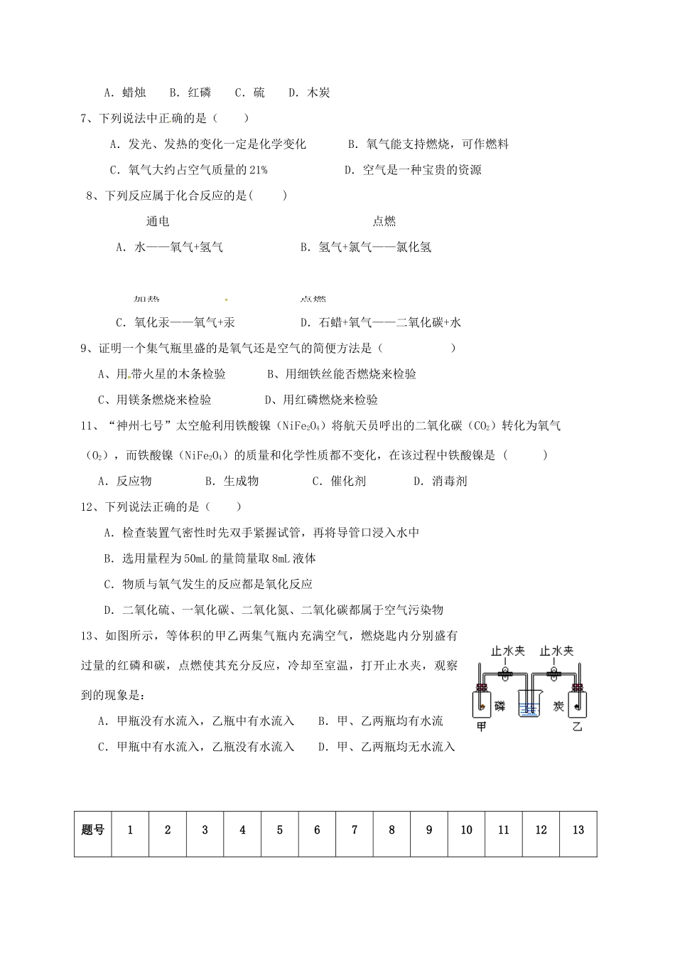 九年级化学上学期第一次专项测试试卷试卷_第2页