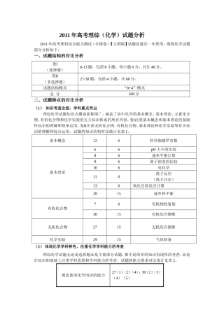 2011年高考理综(化学)试题分析