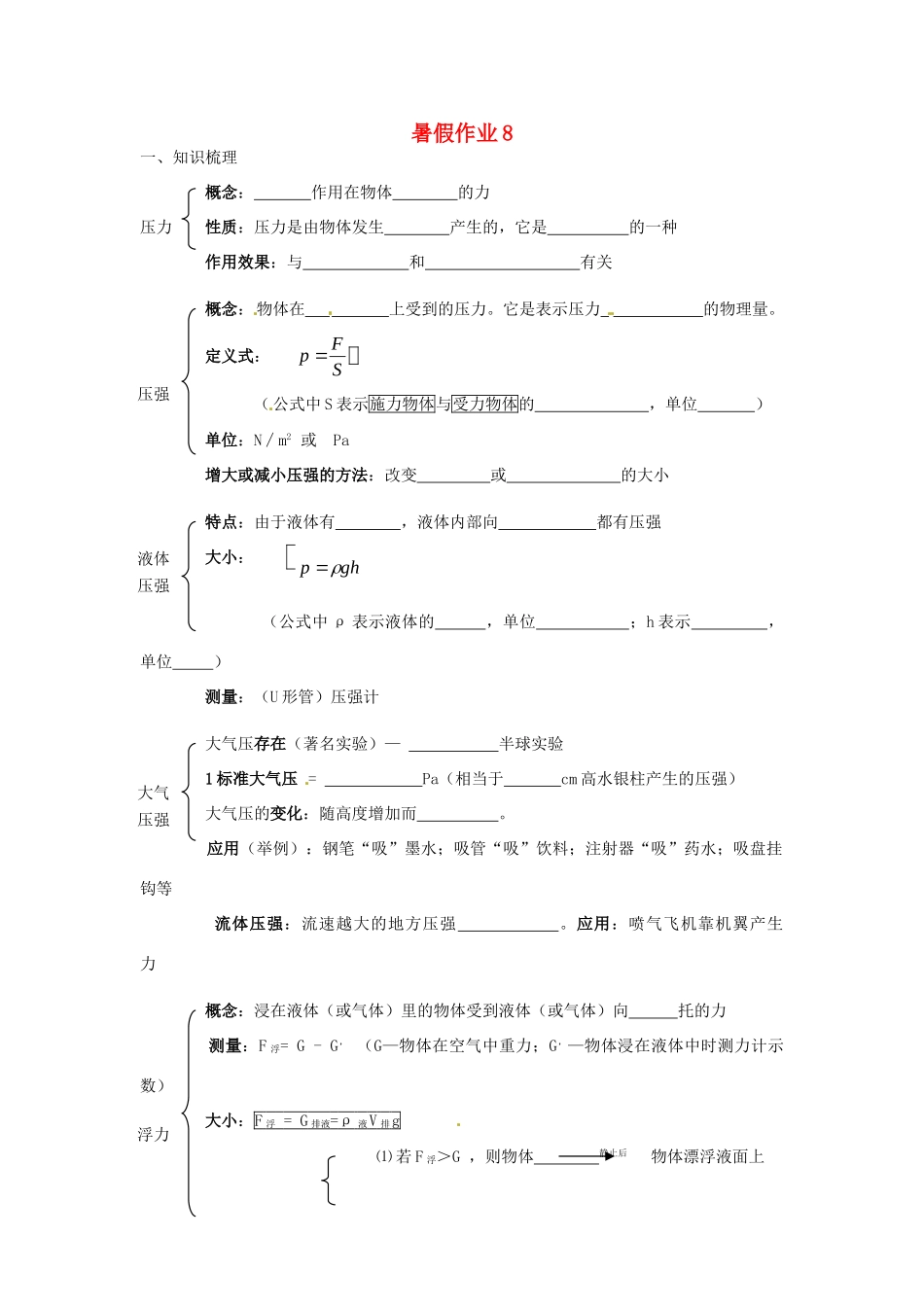 九年级物理 暑假作业8 新人教版试卷_第1页