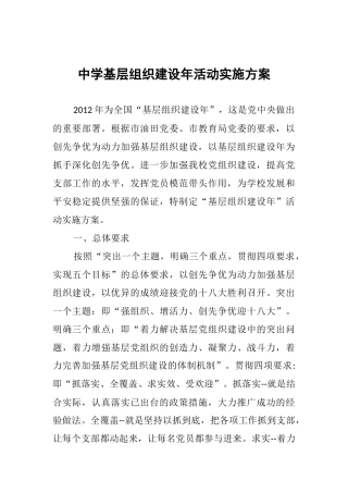 中学基层组织建设年活动实施方案