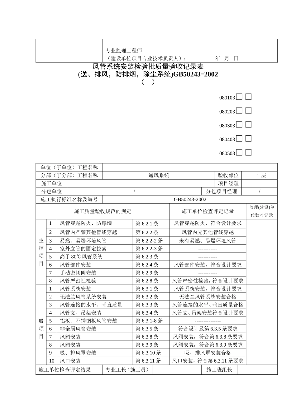 风管部件与消声器制作检验批质量验收记录表_第2页