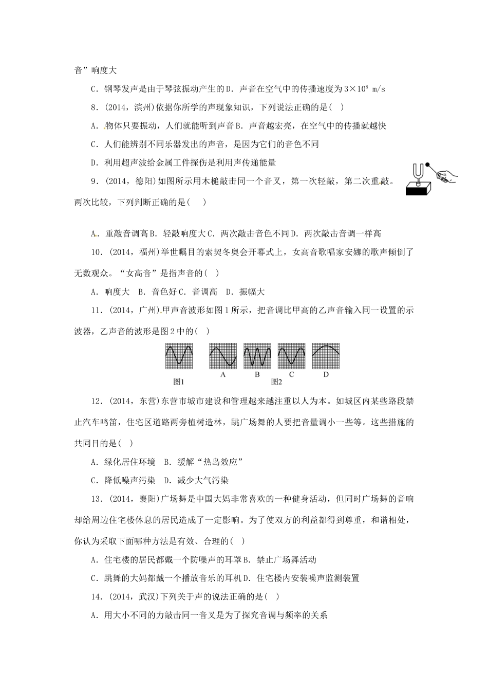 中考物理专题复习 第一讲 声现象试卷_第2页
