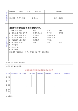 辅导班学生情况登记表