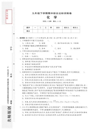 九年级化学期中综合提优测评卷(pdf) (新版)鲁教版试卷