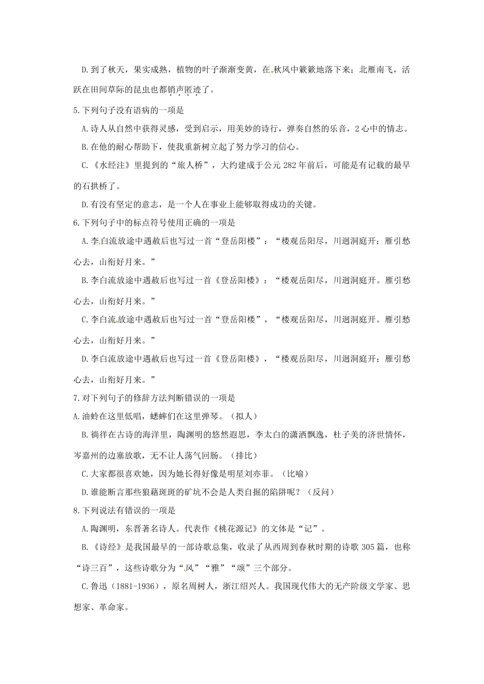 中考语文模拟试卷(十)试卷_第2页