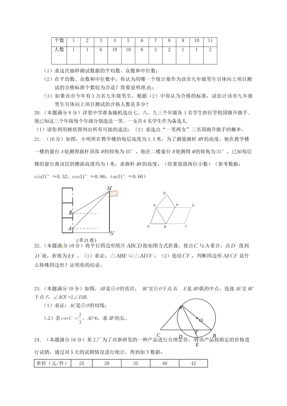 九年级数学下学期双休日作业(4)试卷_第3页