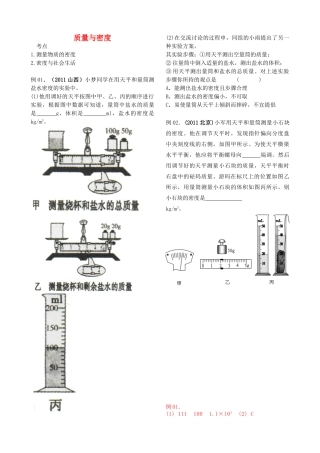 九年级物理 质量与密度试卷汇编  人教新课标版试卷