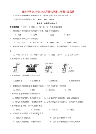 九年级化学3月反馈测试(一模)试卷试卷