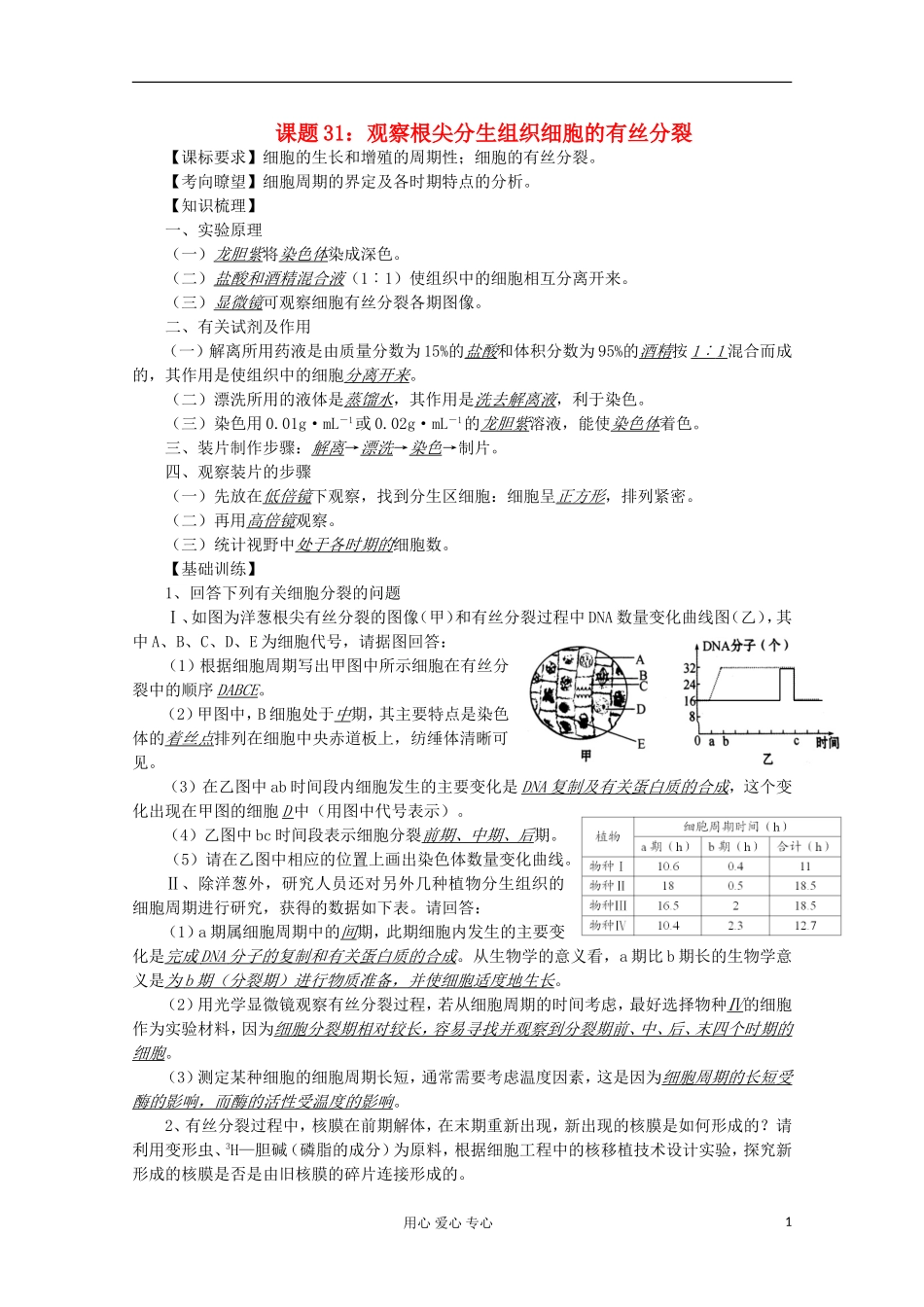 高中生物复习精讲精练-观察根尖分生组织细胞的有丝分裂_第1页