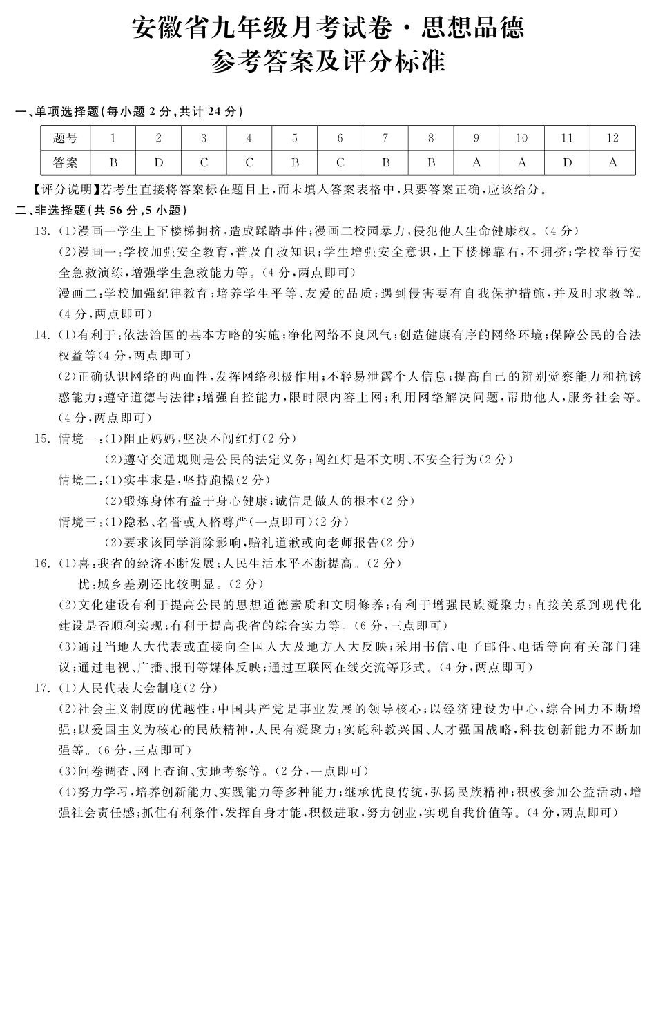 九年级政治下学期月考试卷(三)答案(pdf) 安徽省九年级政治下学期月考试卷(三)(pdf)_第1页