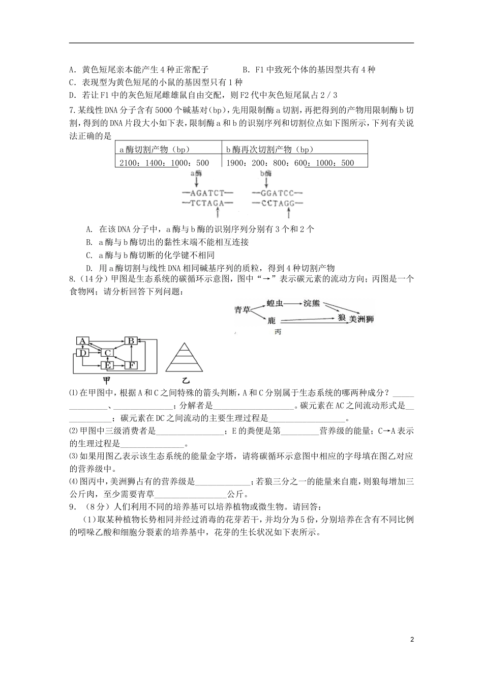 四川省成都外国语学校2013届高三生物周练题(5)_第2页