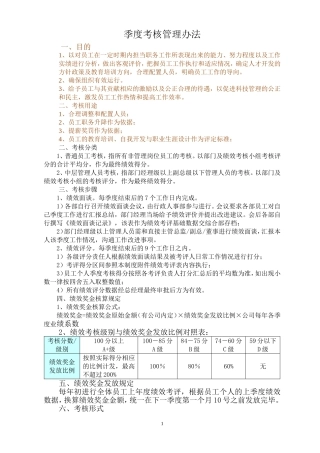 季度绩效考核规定(暂行)