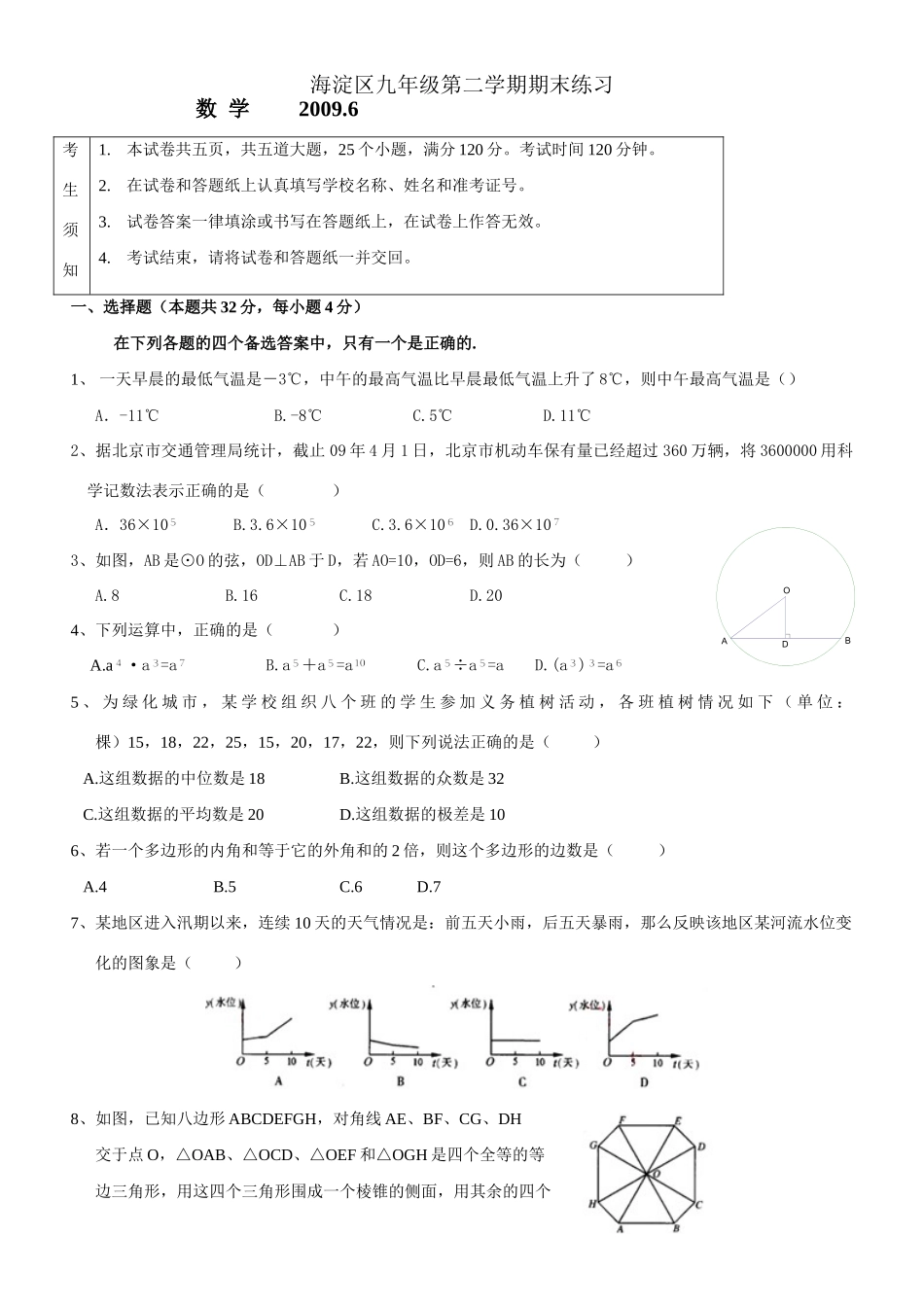 九年级数学二模试卷试卷(00001)_第1页