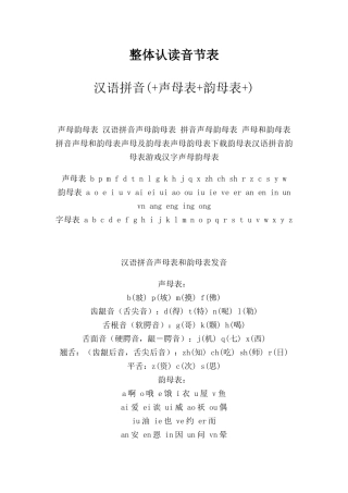 汉语拼音声母表-韵母表-整体认读音节表