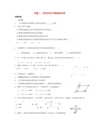 九年级数学 寒假作业 专题二 四边形及平移旋转对称试卷