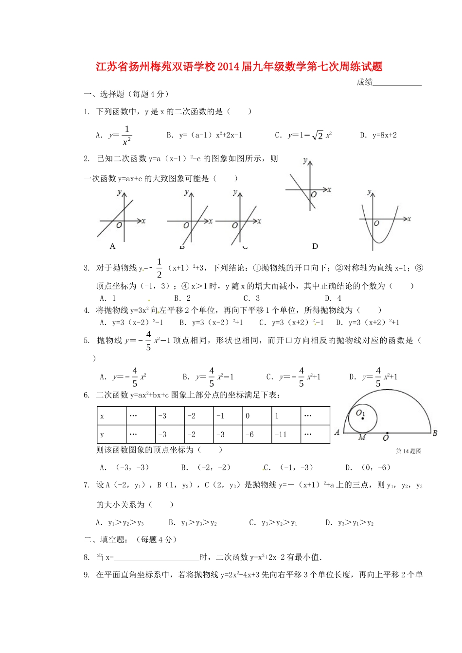 九年级数学第七次周练试卷试卷_第1页