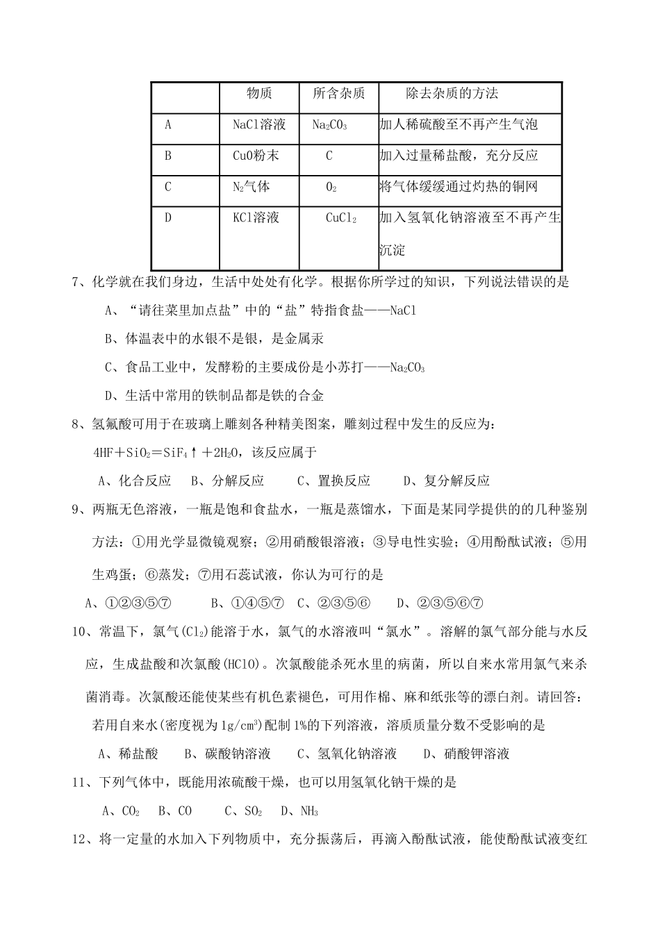 九年级化学下册：第十一单元 盐 化肥单元测试(人教新课标版)试卷_第2页