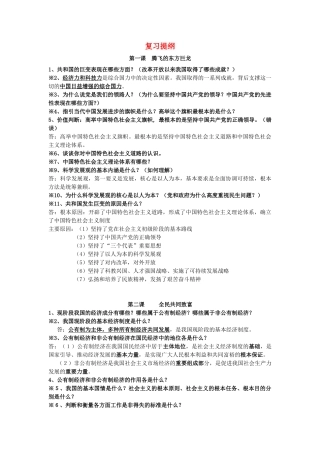 九年级政治全册 复习提纲 鲁教版试卷