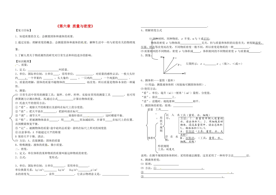 中考物理一轮复习(第六章 质量与密度)试卷_第1页