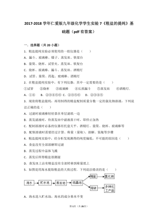 九年级化学下册 学生实验7(粗盐的提纯)基础题(pdf，含解析)(新版)湘教版试卷