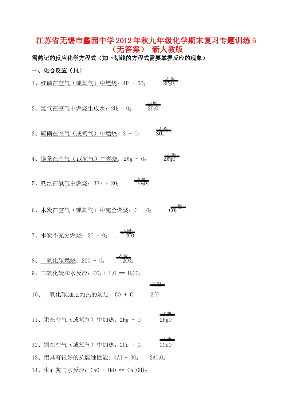 九年级化学期末复习专题训练5 新人教版试卷_第1页
