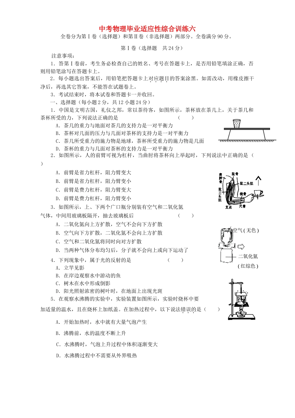 中考物理毕业适应性综合训练六 新课标 人教版试卷_第1页