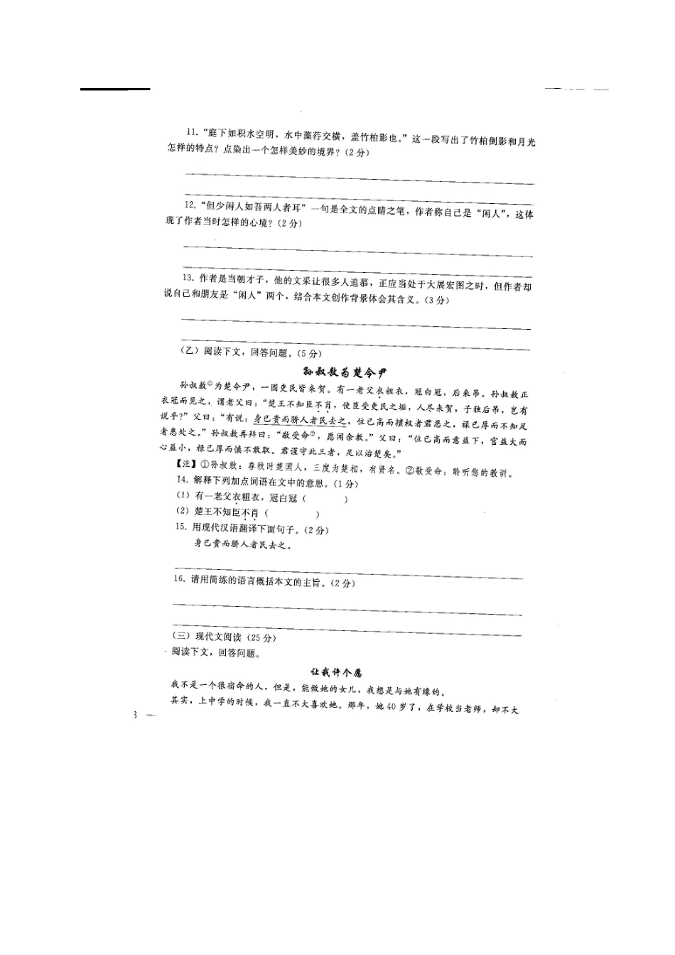 中考语文模拟试卷(九)(扫描版，无答案)试卷_第2页