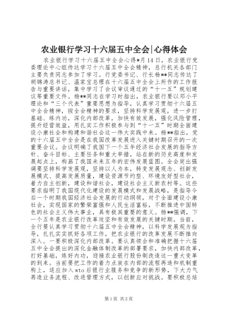 农业银行学习十六届五中全会-体会心得