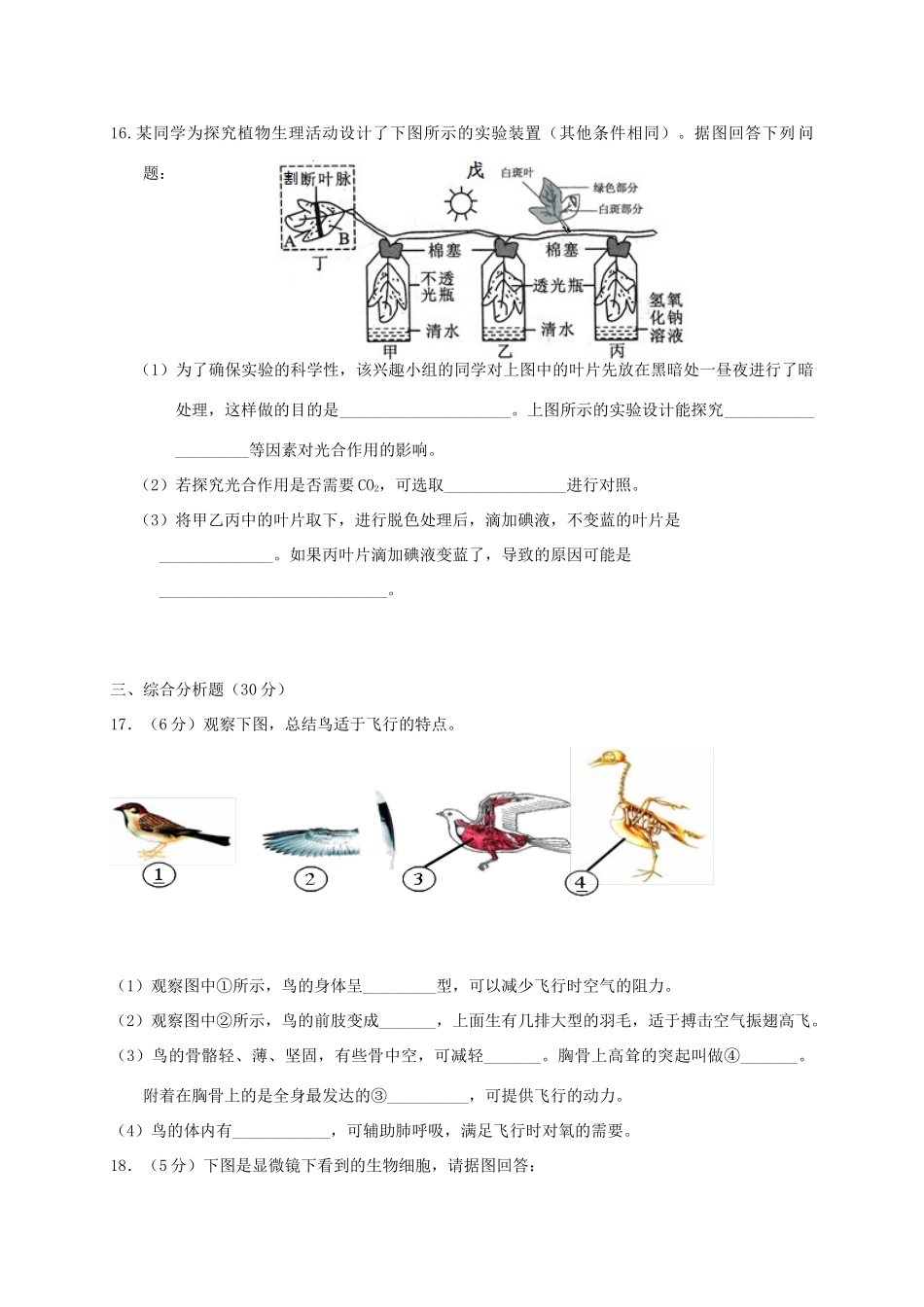 中考生物模拟试卷(四)试卷_第3页