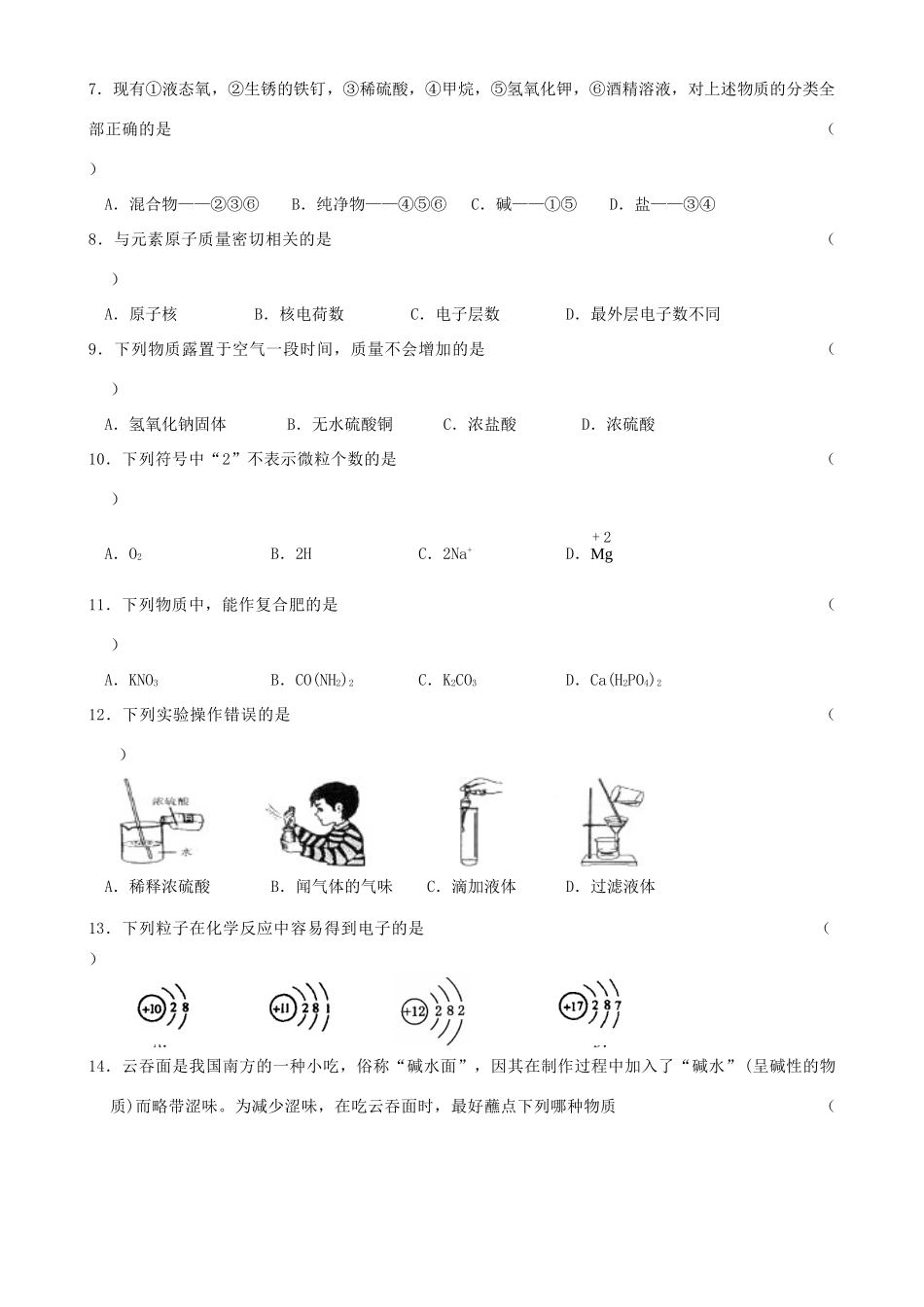 九年级化学质量检测题(四) 新人教版试卷_第2页