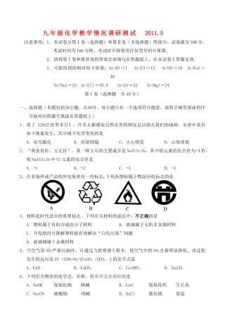 九年级化学教学情况调研测试卷试卷