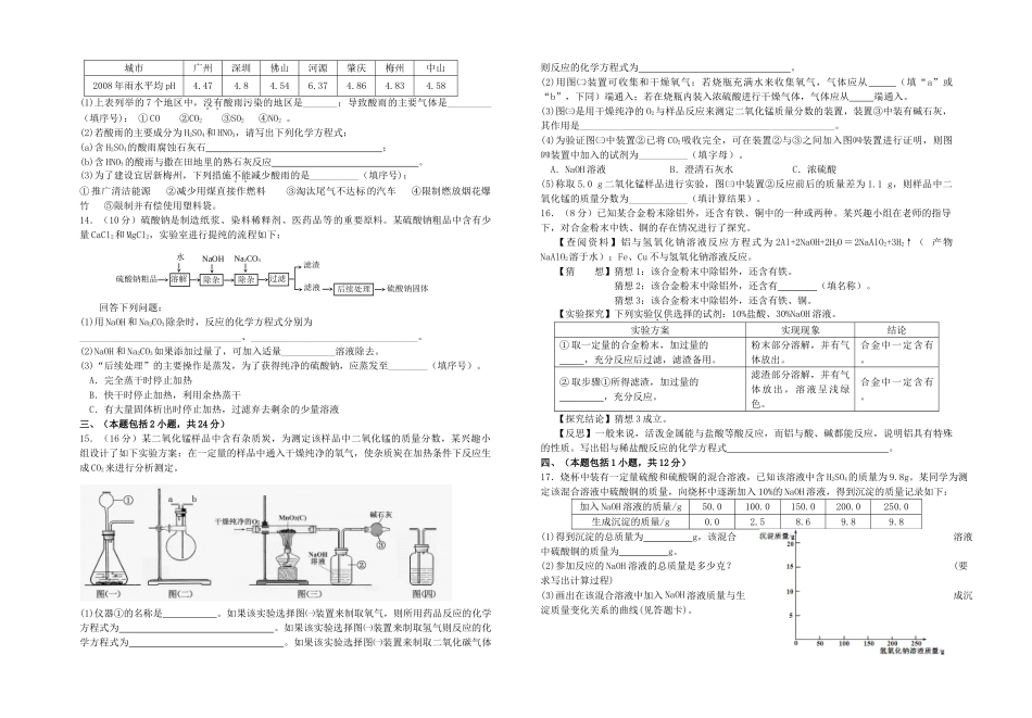 九年级化学第5次质检题 人教新课标版试卷_第2页