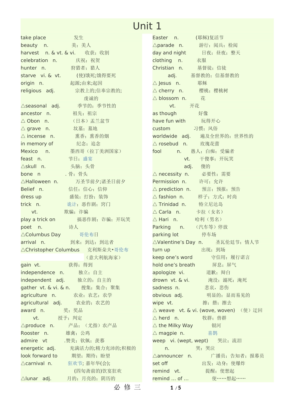 高一英语必修三单词表_第1页